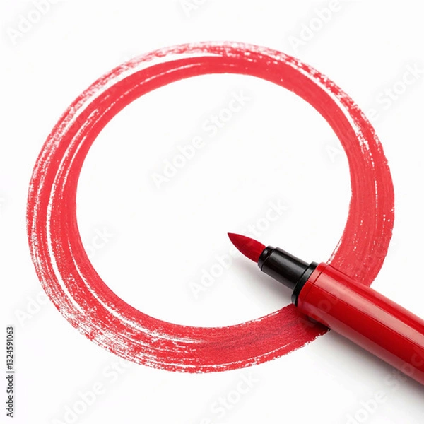 Fototapeta Red Circle Brush Stroke Marker Highlighter