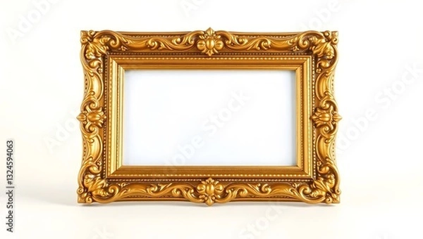 Fototapeta Прямоугольная золотая фоторамка с изысканным узором и изящной текстурой.