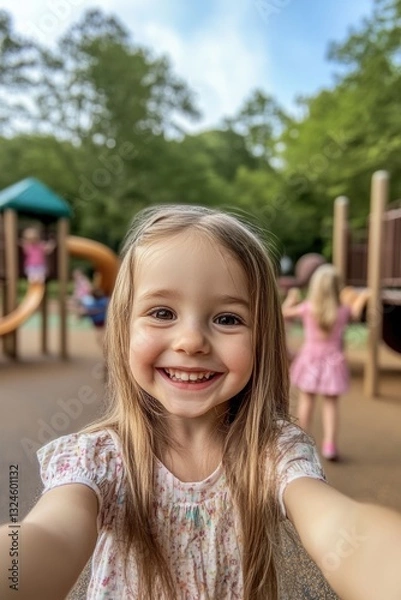 Fototapeta Happy child playing in playground in Spring