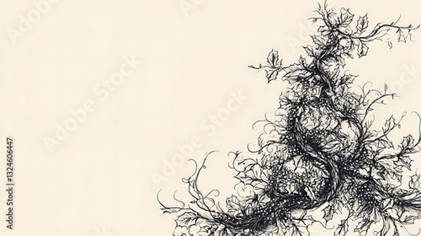Obraz An artistic ink drawing of foliage in the corner space