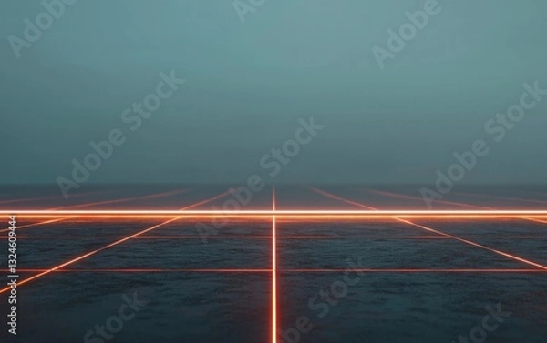 Fototapeta Abstract Digital Landscape with Glowing Orange Lines