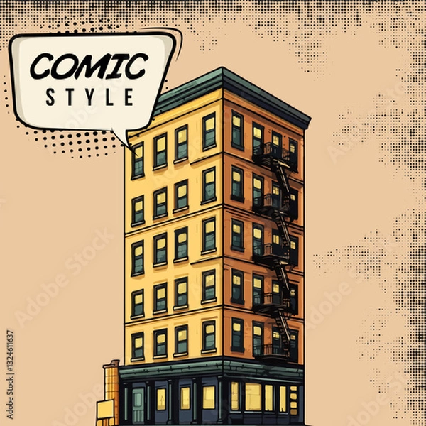 Obraz Retro Pop Art Building Illustration Comic Style Vector