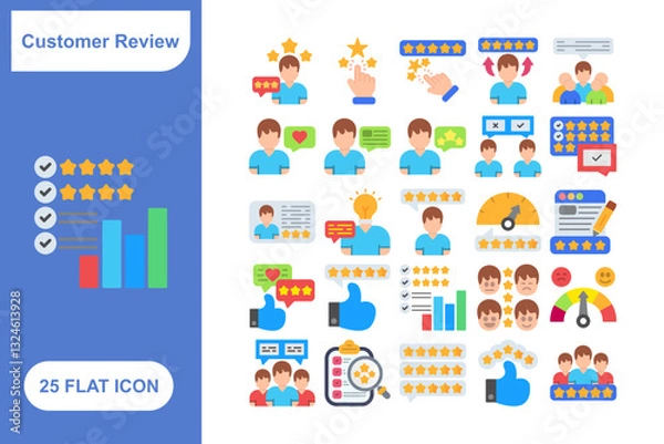Obraz Customer Review Icons Set, Collection of 25 Customer Review Icons Set - 25 Vector Icons for Feedback, Ratings, Testimonials & Reviews