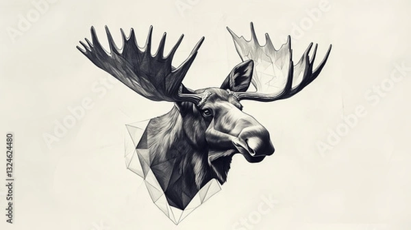 Fototapeta Polygon elk. Moose head on the wall. Hunting trophy. Vector illustration
