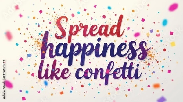 Fototapeta "Spread happiness like confetti" – Fun, bubbly script with colorful confetti scattered around
