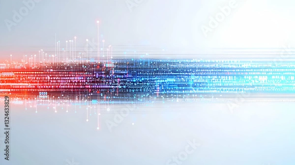Fototapeta Abstract Red Blue White Light Streaks On Gradient Background Data Flow In Cyberspace High Tech Communication Concept
