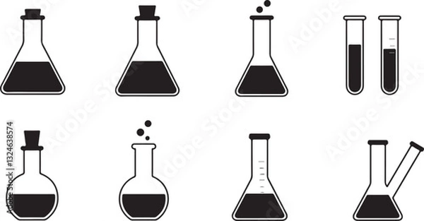 Fototapeta Lab flasks black silhouette test icon set, flasks for chemical experiments. Glass flask for alchemy, magic drinks. Science laboratory icons. Chemistry icon.
