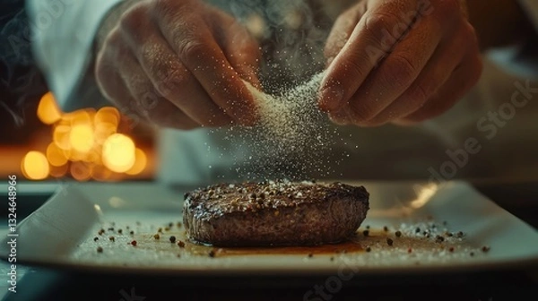 Obraz Chef seasoning a perfectly cooked steak. (2)