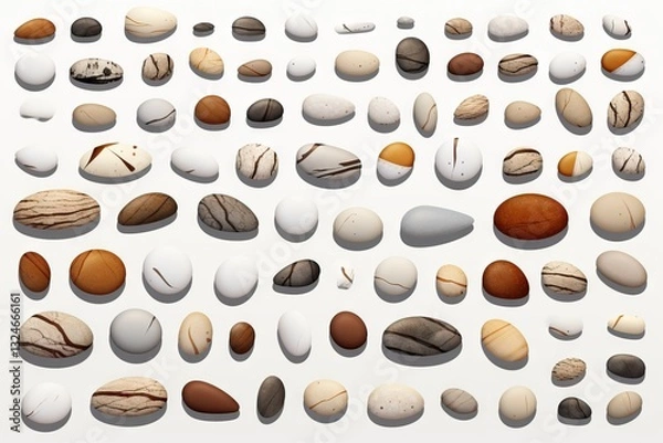 Fototapeta A Collection of Smooth, Oval-Shaped Stones in Various Sizes and Colors