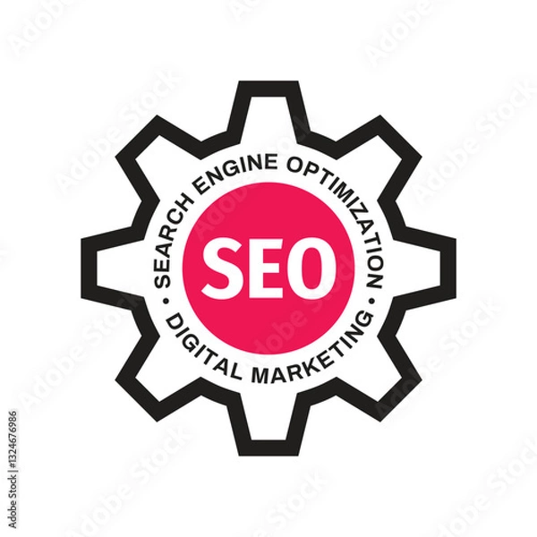 Obraz SEO badge logo vector illustration. Search Engine Optimization concept emblem sticker. 
