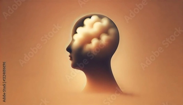 Fototapeta Surreal Human Head with Glowing Clouds Inside Representing Imagination