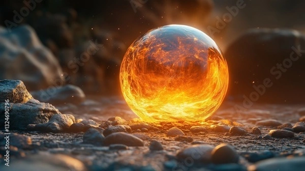 Fototapeta Background with orange glowing orb, AI-generative