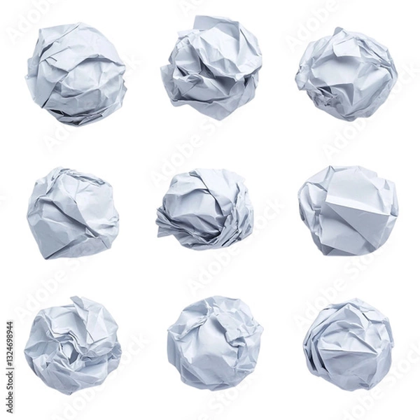Fototapeta Nine crumpled paper balls a collection of messy textures