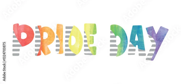 Obraz pride day text with split letters, partly grey striped, partly rainbow colored on white background
