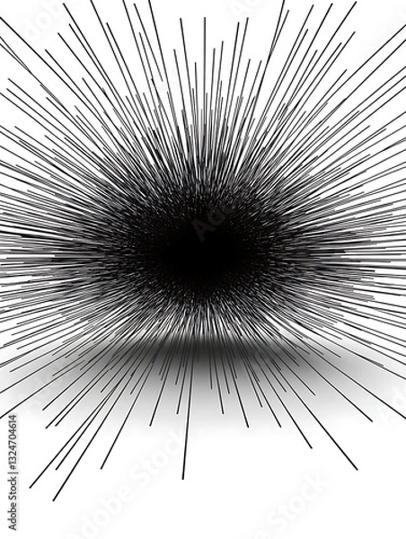 Fototapeta Dynamic Black Lines Radiating, Bursting from a Central Focal Point