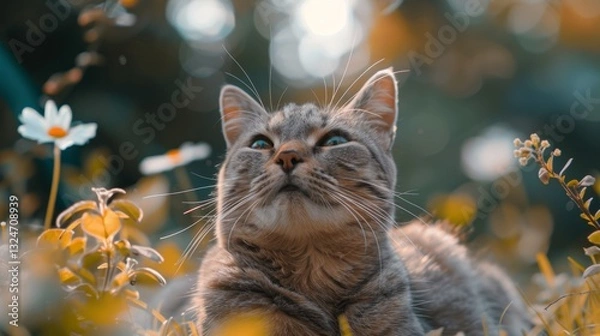 Obraz Adorable Plump Feline Animal in Heavenly Environment with Clean Lines and Beautiful Colors