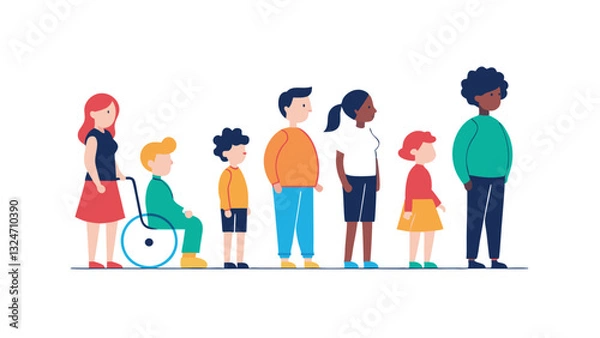 Fototapeta Diverse Group of Children and Adults Standing in Line