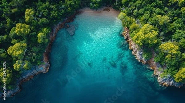 Fototapeta Aerial View of Windy River in Tasmania Wilderness with Clean Lines and Natural Beauty