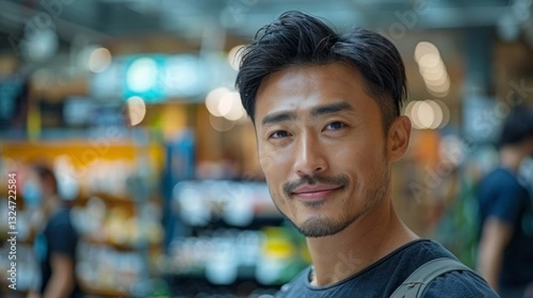 Fototapeta Asian Male Personal Trainer Giving Instructions with Tablet Computer for Fitness