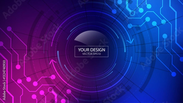 Obraz Abstract futuristic technology background with circuit board ,circular shapes, vector illustration. Cyber tech concept banner template for website design, presentation, business poster concept.