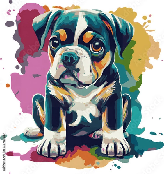 Obraz Bulldog illustration vector in abstract mixed grunge colors digital painting in minimal graphic art style. Digital illustration generative AI. 