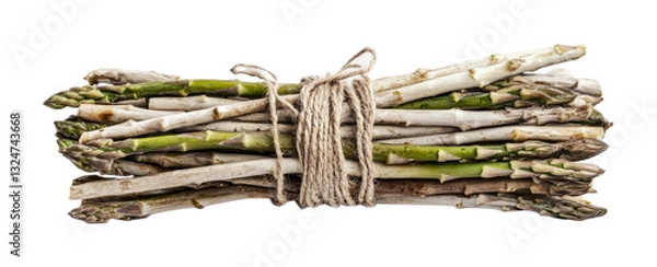 Obraz Bunch of fresh asparagus spears tied with twine, cut out