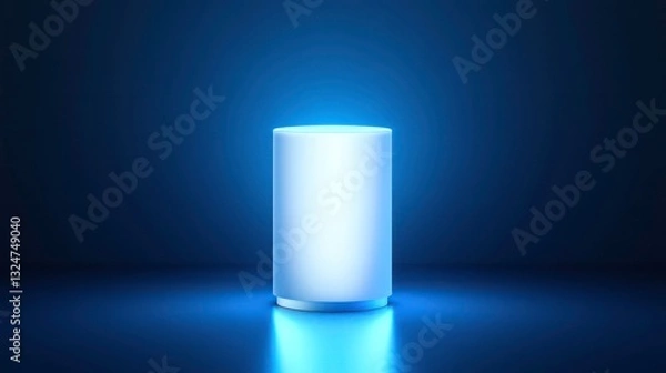 Fototapeta Illuminated cylinder object on dark blue background. Possible use product photography, digital marketing