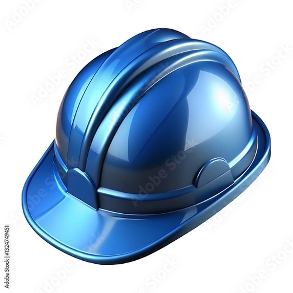 Obraz A Gleaming Blue Hard Hat, Symbol Of Construction And Safety, A Bold Statement Of Protection And Resilience Against A Bright White Background