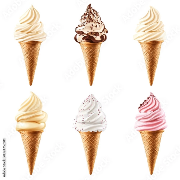 Fototapeta Delicious ice cream cones in assorted flavors a sweet summer treat