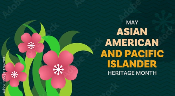 Fototapeta Asian American and Pacific Islander Heritage Month. Background design with flower illustration and zig-zang line patterns for greetings in May, campaigns, ads