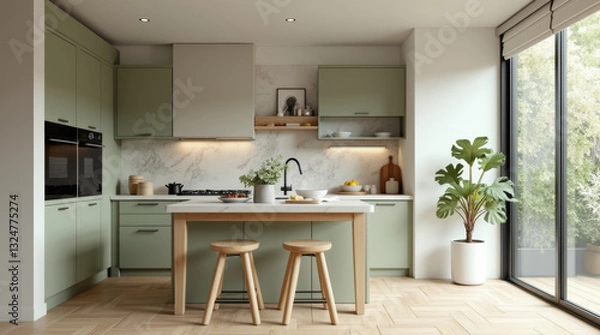 Obraz Pale green kitchen interior