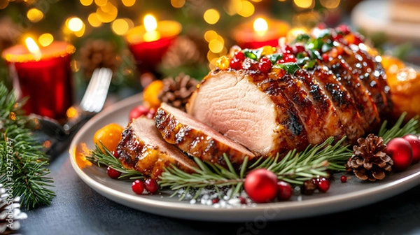 Obraz Festive Christmas Roasted Pork Loin