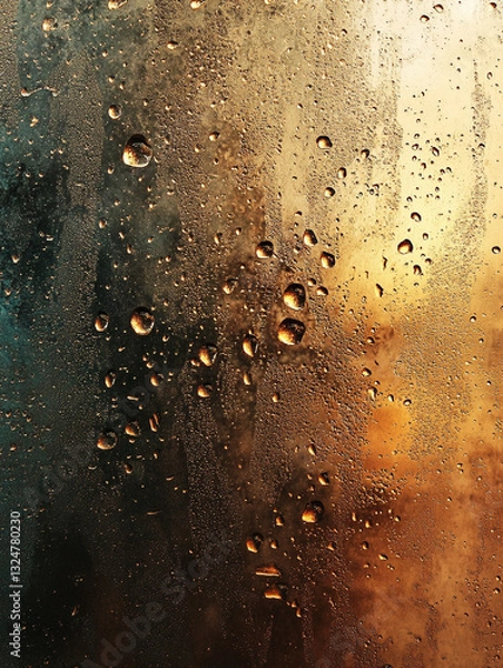 Fototapeta Raindrops on a window during a colorful sunset