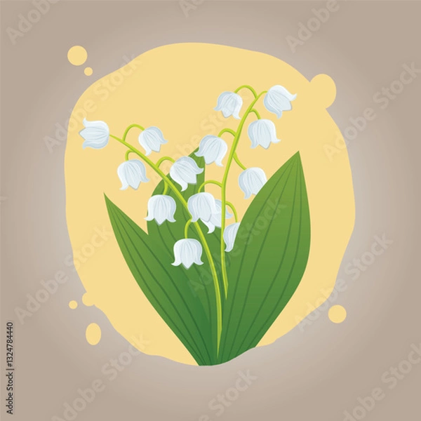 Obraz Lily of the valley on an isolated background Vector flat illustration of summer flower. Spring holiday, Easter holiday
