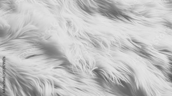 Fototapeta Close-up of luxurious white faux fur, soft plush texture, elegant and fluffy material