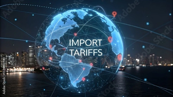 Fototapeta Import tariffs increase concept with digital elements.
