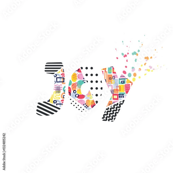 Obraz joy text with split letters, joyful and energetic lettering on white background