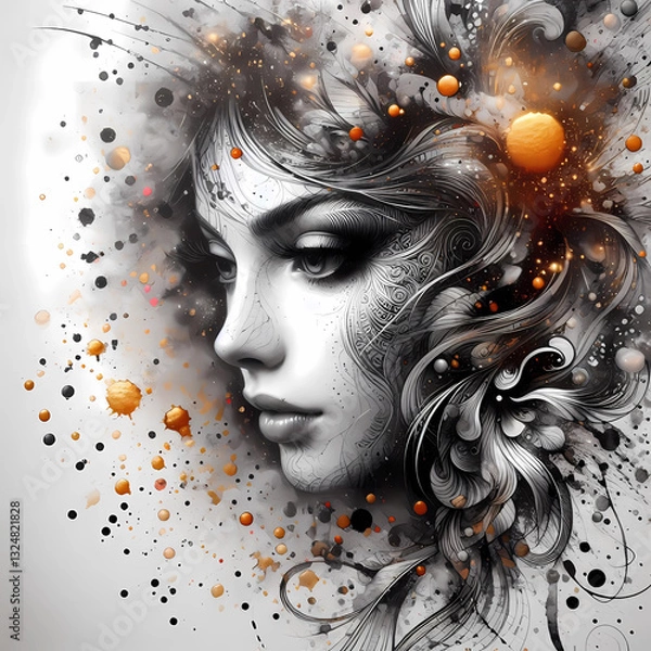 Fototapeta A stunning black and white tattoo design emerges on a textured white background,