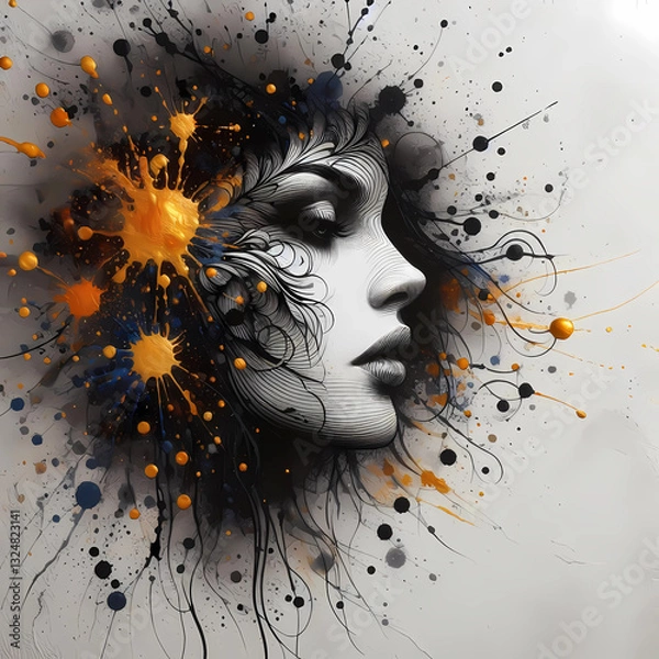 Obraz A stunning black and white tattoo design emerges on a textured white background,