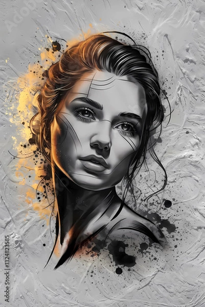 Obraz A stunning black and white tattoo design emerges on a textured white background,