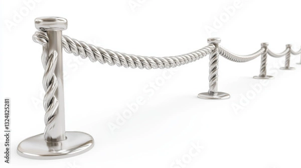 Obraz barrier rope isolated on white. Silver.  Luxury, VIP concept.. 3d render