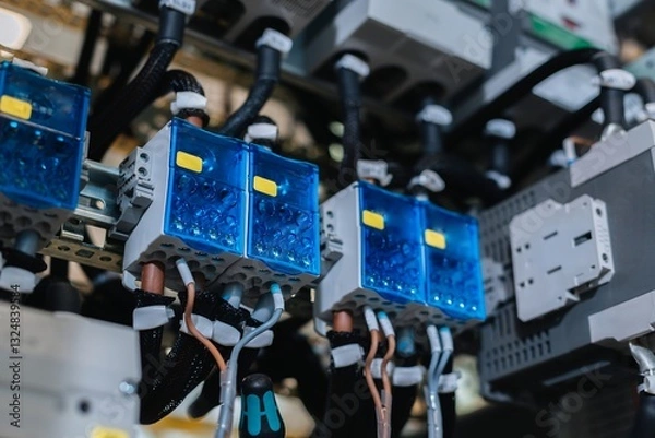 Obraz electrical cabinet with fuses, parts and components of electrical systems