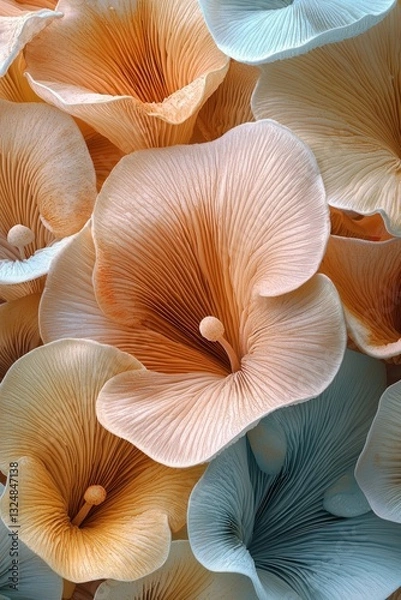Fototapeta Close-up Pastel-Colored Mushrooms: A Delicate Macro Photography