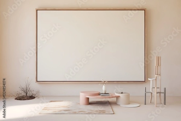 Fototapeta Minimalist Modern Interior Design Mockup Blank Canvas, Beige Room