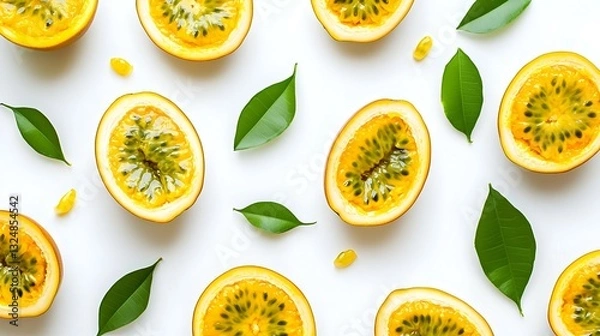 Fototapeta Flat lay of Yellow passion fruit with cut