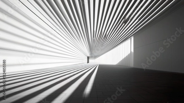 Obraz Futuristic monochrome hallway with converging light and shadow patterns, abstract perspective