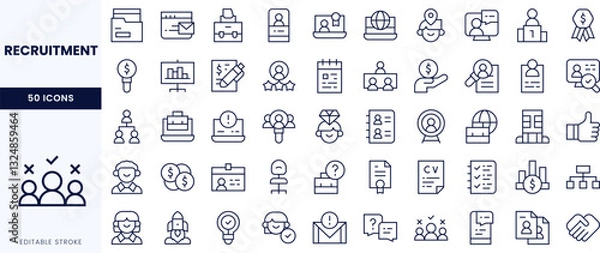 Obraz A collection of recruitment-themed icons in a modern, minimalist design, suitable for various HR and hiring contexts.