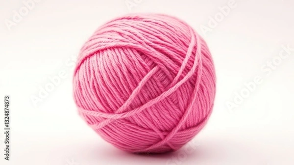 Fototapeta Pink ball of yarn on a white background. Suitable for crafts, knitting, crochet, or hobby-related themes
