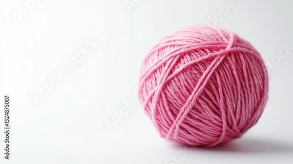 Fototapeta Pink ball of yarn on a white background. Suitable for crafts, knitting, crochet, or hobby-related themes