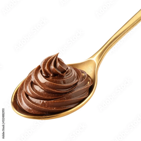 Fototapeta chocolate cream on golden spoon isolated on transparent background